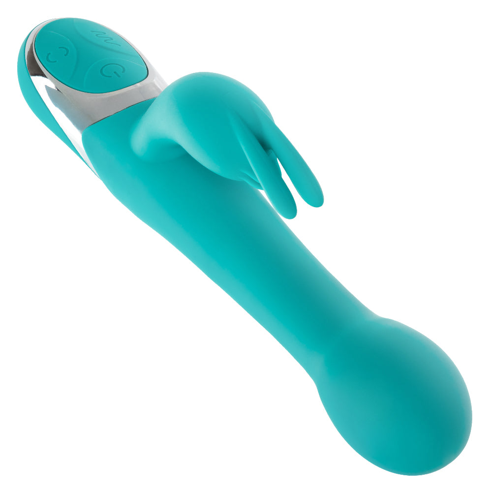 CalExotics Enchanted Oscillate Teal Dual Stimulator with Thrusting and Rotating Beads, 12 Vibration Functions, USB Rechargeable, Waterproof Silicone, 8.5 Inches VIBRATORS-RABBIT