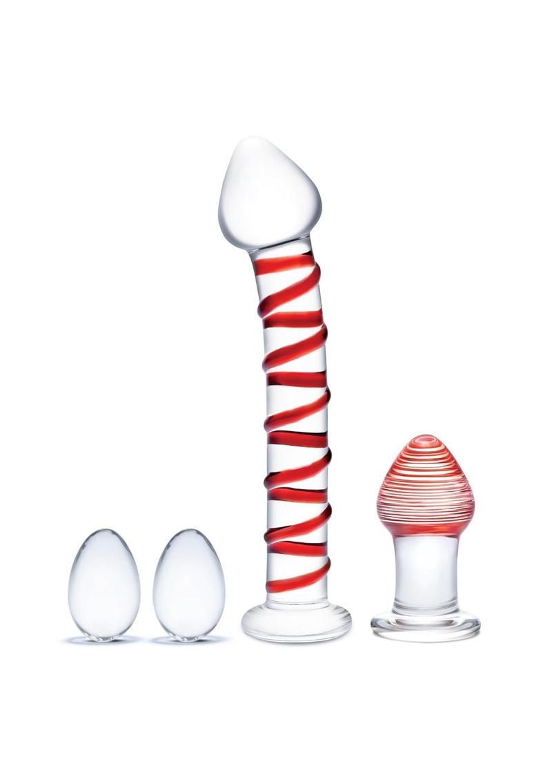 Glas 4-Piece Mr. Swirly Set with Red Swirl Kegal Balls and 3.25 Inch Butt Plug > Glass > Toys