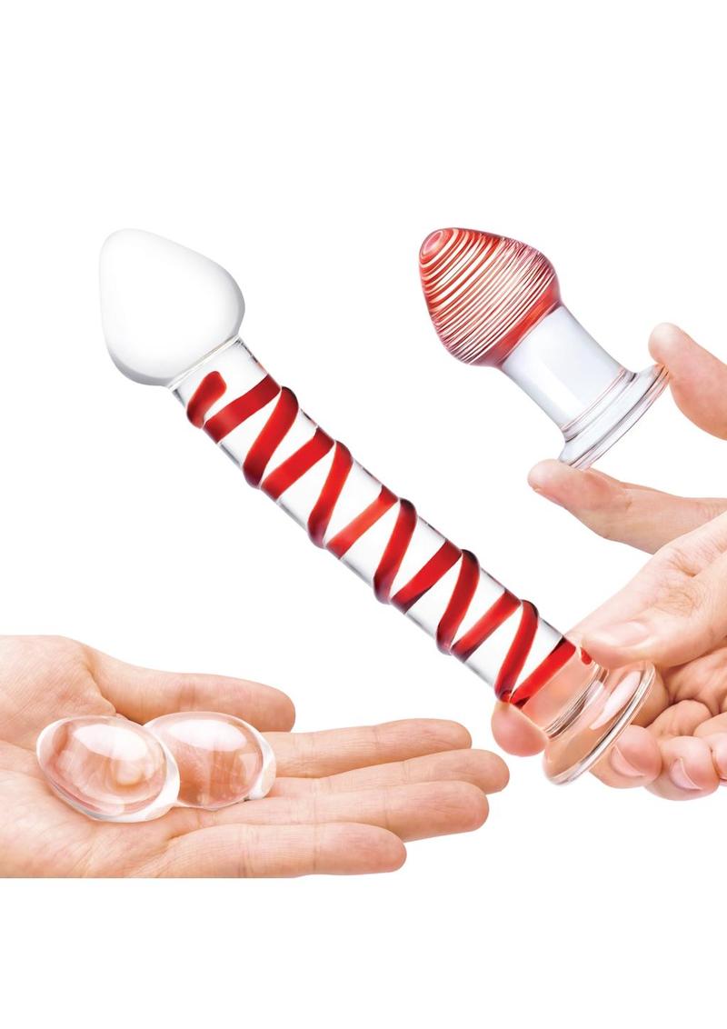 Glas 4-Piece Mr. Swirly Set with Red Swirl Kegal Balls and 3.25 Inch Butt Plug > Glass > Toys