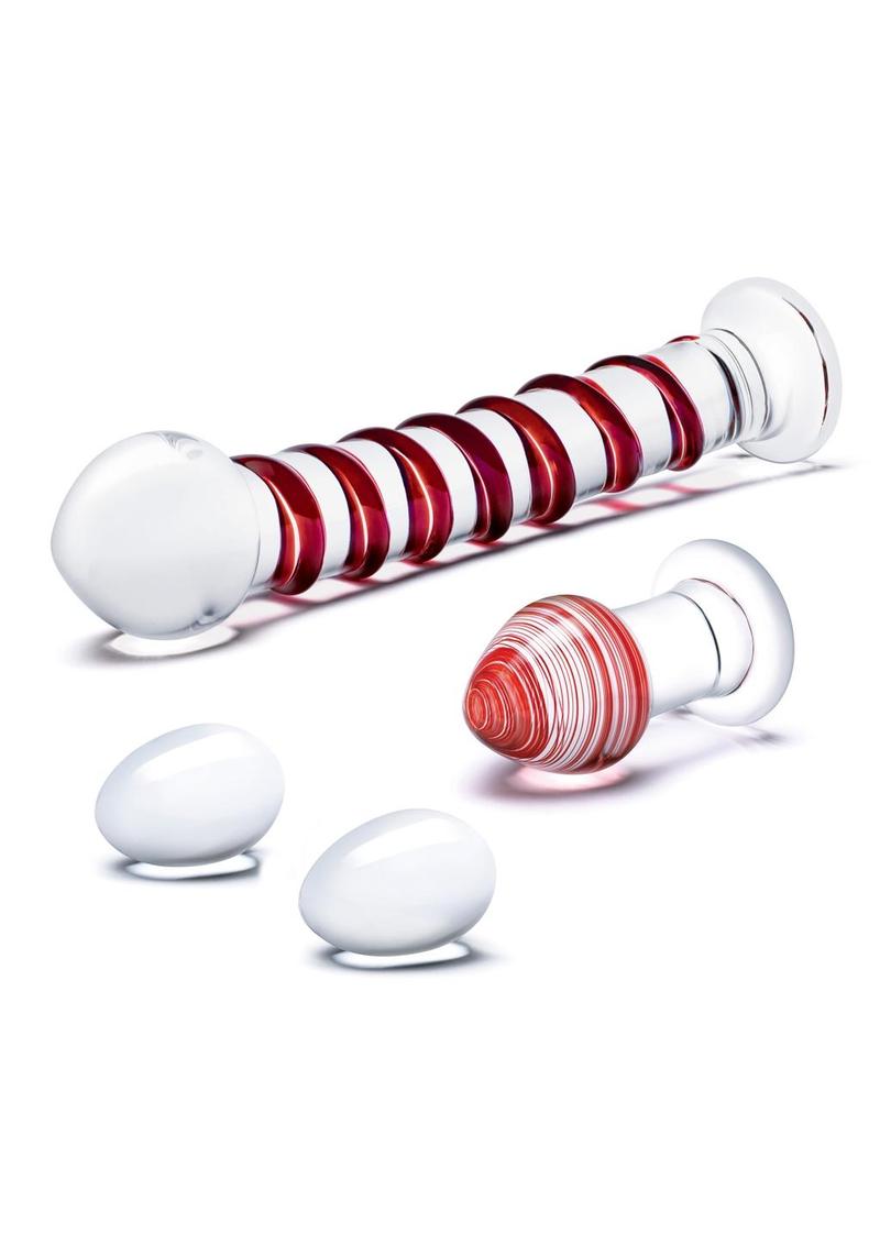 Glas 4-Piece Mr. Swirly Set with Red Swirl Kegal Balls and 3.25 Inch Butt Plug > Glass > Toys