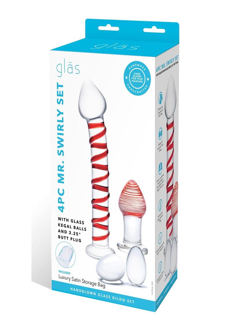 Glas 4-Piece Mr. Swirly Set with Red Swirl Kegal Balls and 3.25 Inch Butt Plug > Glass > Toys