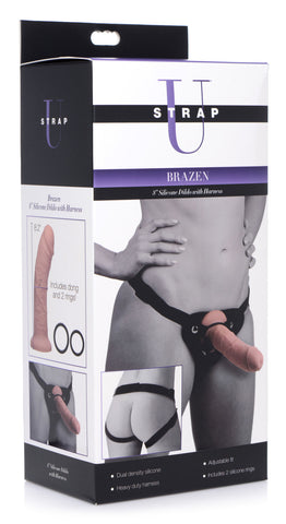 Brazen 8 Inch Silicone Dildo with Harness in Flesh Color > Dildos > Strap On Harnesses
