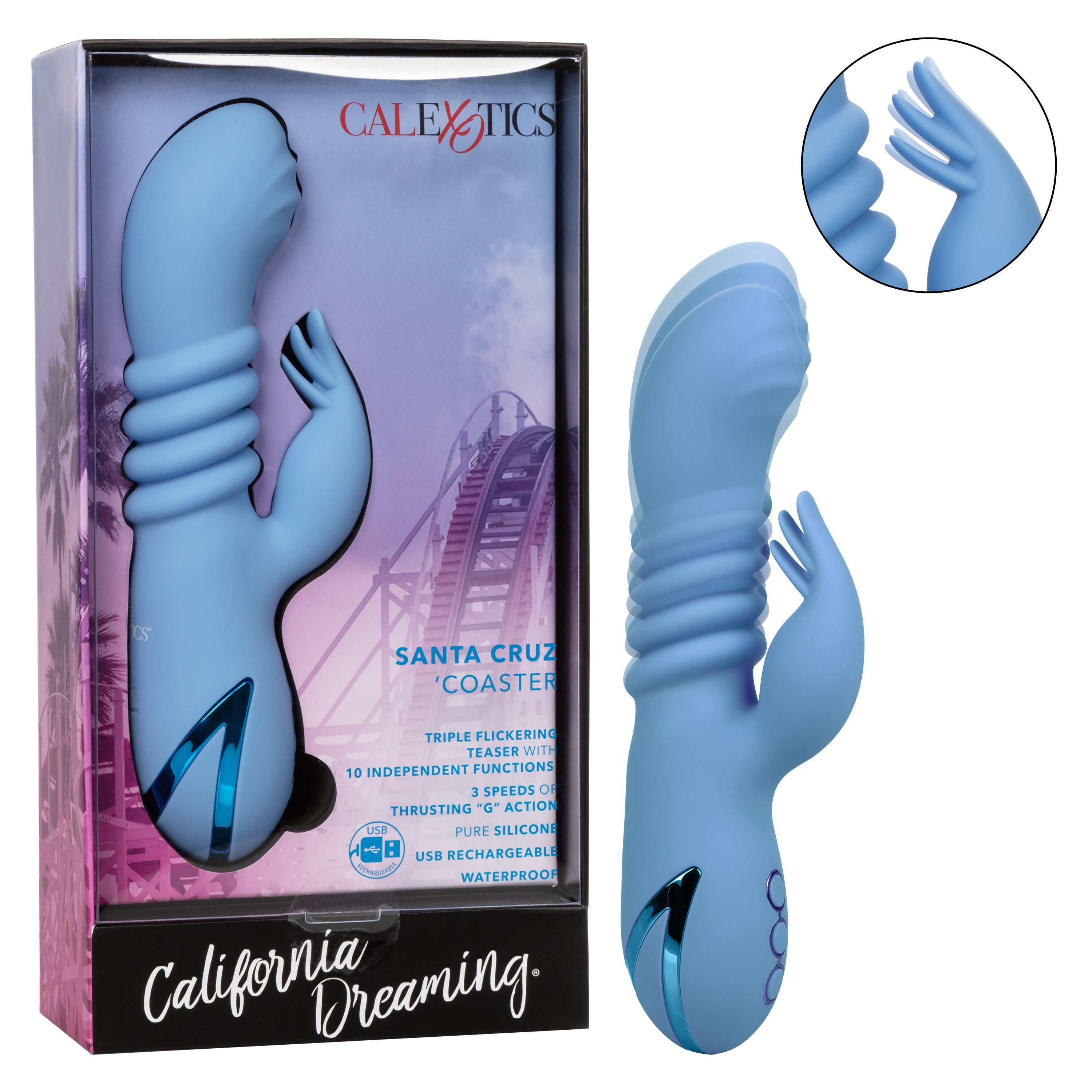 California Dreaming Santa Cruz Blue Coaster Massager with Triple Flickering Teaser and Waterproof Design > Vibrators > Ladies > Rabbit