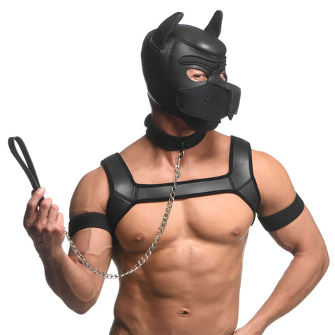 Master Series Full Pup Arsenal Set Black Neoprene Puppy Hood Chest Harness Collar Leash and Arm Bands > Sex Toys > Animal Play