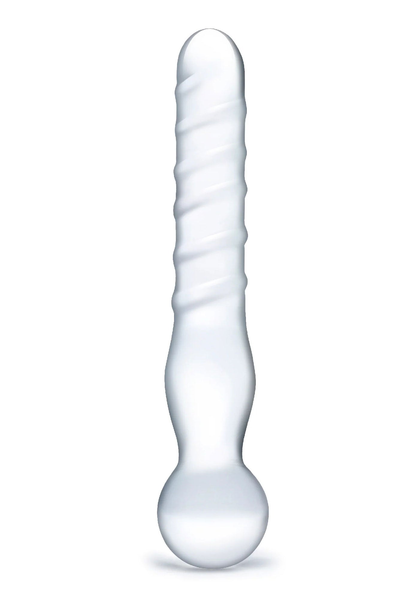 Glas 8 Inch Joystick Clear Glass Dildo Spiral and Bulbous Ends Hypoallergenic Sex Toy > Glass > Dildos