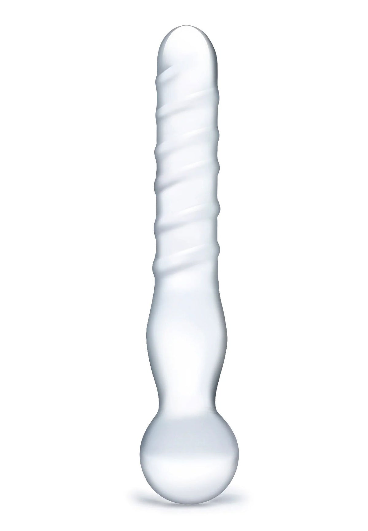 Glas 8 Inch Joystick Clear Glass Dildo Spiral and Bulbous Ends Hypoallergenic Sex Toy > Glass > Dildos