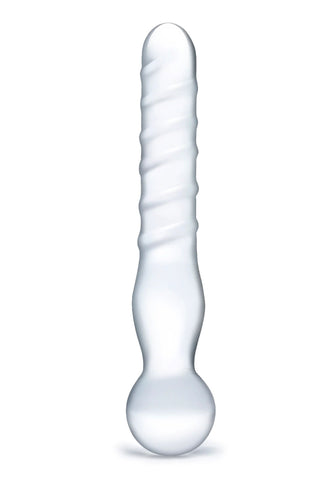 Glas 8 Inch Joystick Clear Glass Dildo Spiral and Bulbous Ends Hypoallergenic Sex Toy > Glass > Dildos