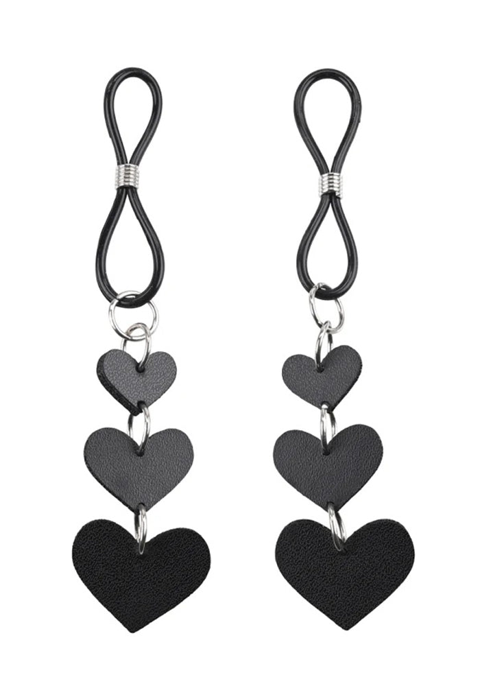 Heart Nipple Ties Black Faux Leather Sensual Adult Accessory > Sex Toys > Nipple Clips