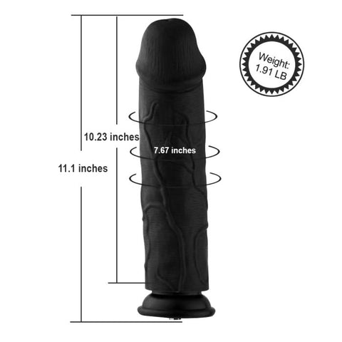 HiSmith - 11" Silicone Black Curved Dildo (KlicLok) Sex Machine Attachments
