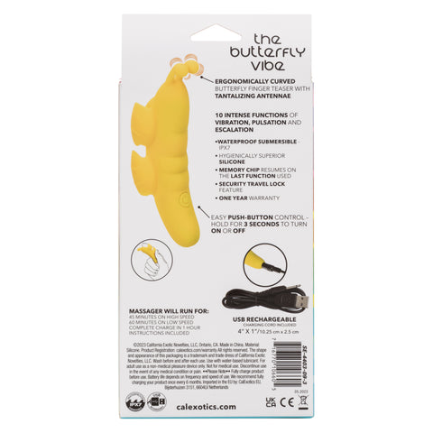 Neon Vibes The Butterfly Vibe Yellow Silicone Finger Teaser with 10 Functions and USB Rechargeable Finger Stimulator