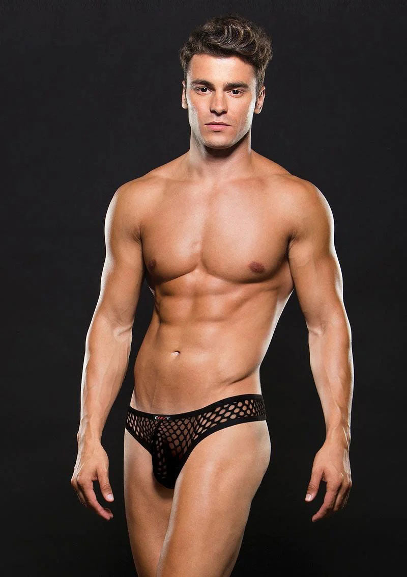 Envy Menswear Modern Fishnet Thong Large Black Underwear Black Mens Thongs