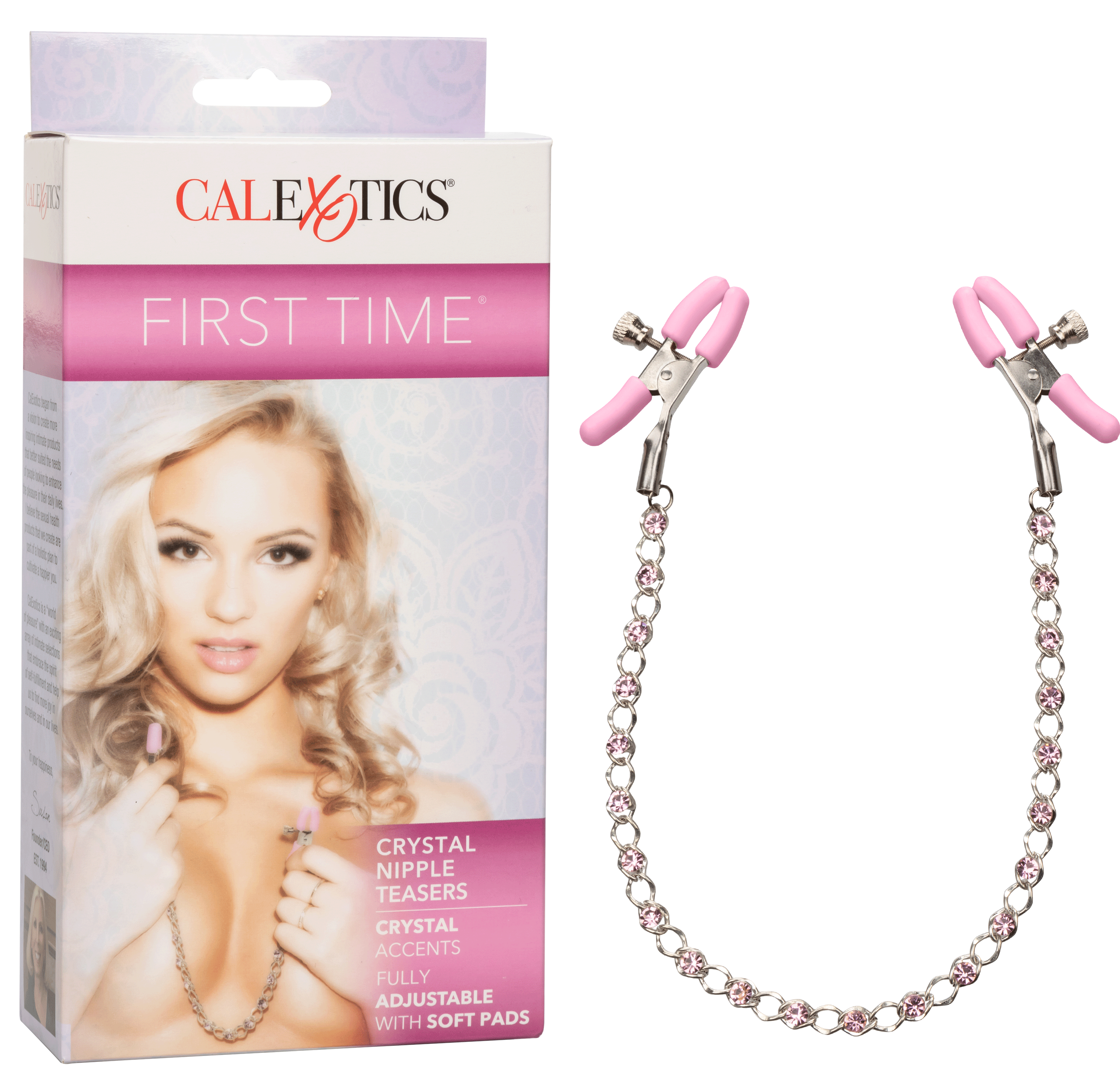 First Time Crystal Nipple Teasers with Pink Silicone Pads and Adjustable Tension Chain > Sex Toys > Nipple Clips