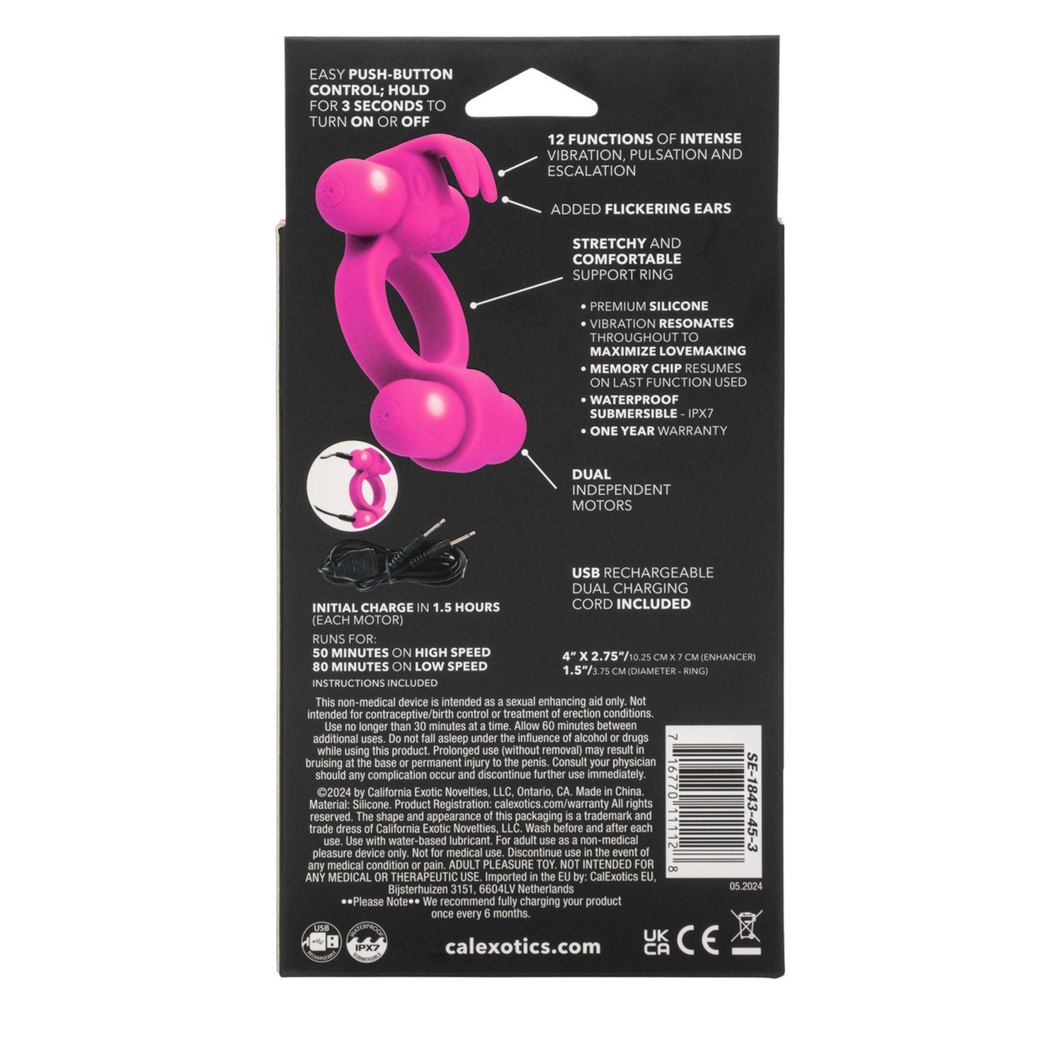 Silicone Rockin’ Rabbit Pink Couples Vibrator with Dual Independent Motors > Cock Ring > Vibrating