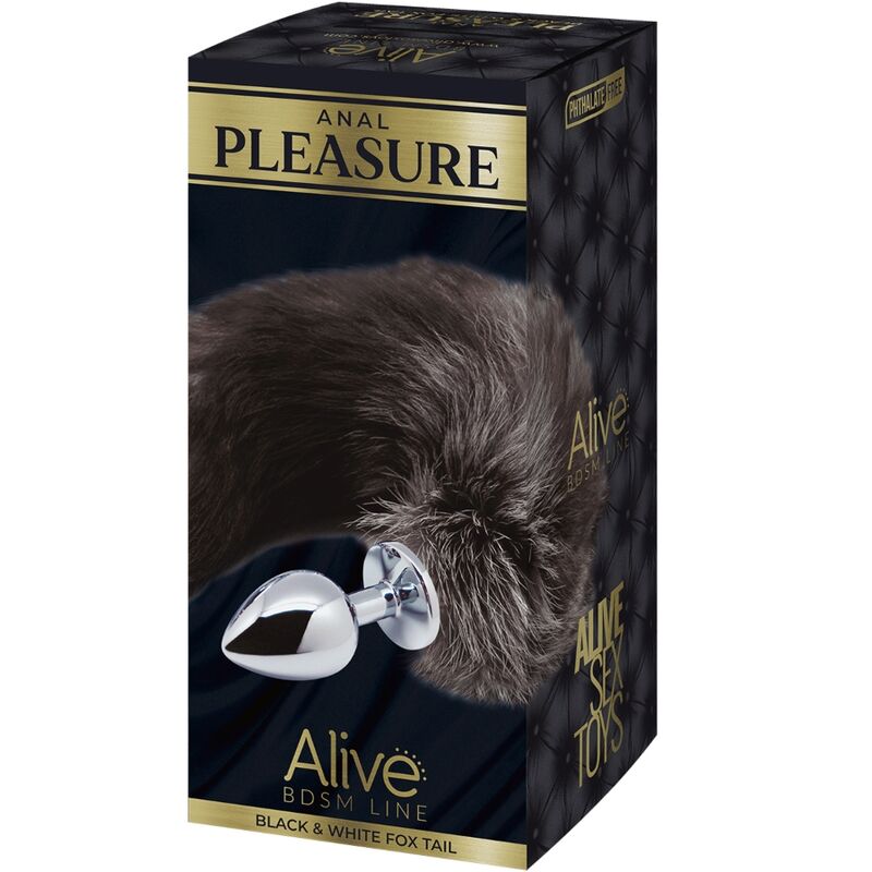 Alive Black and White Fox Tail Plug Large > Anal Range > Tail Butt Plugs