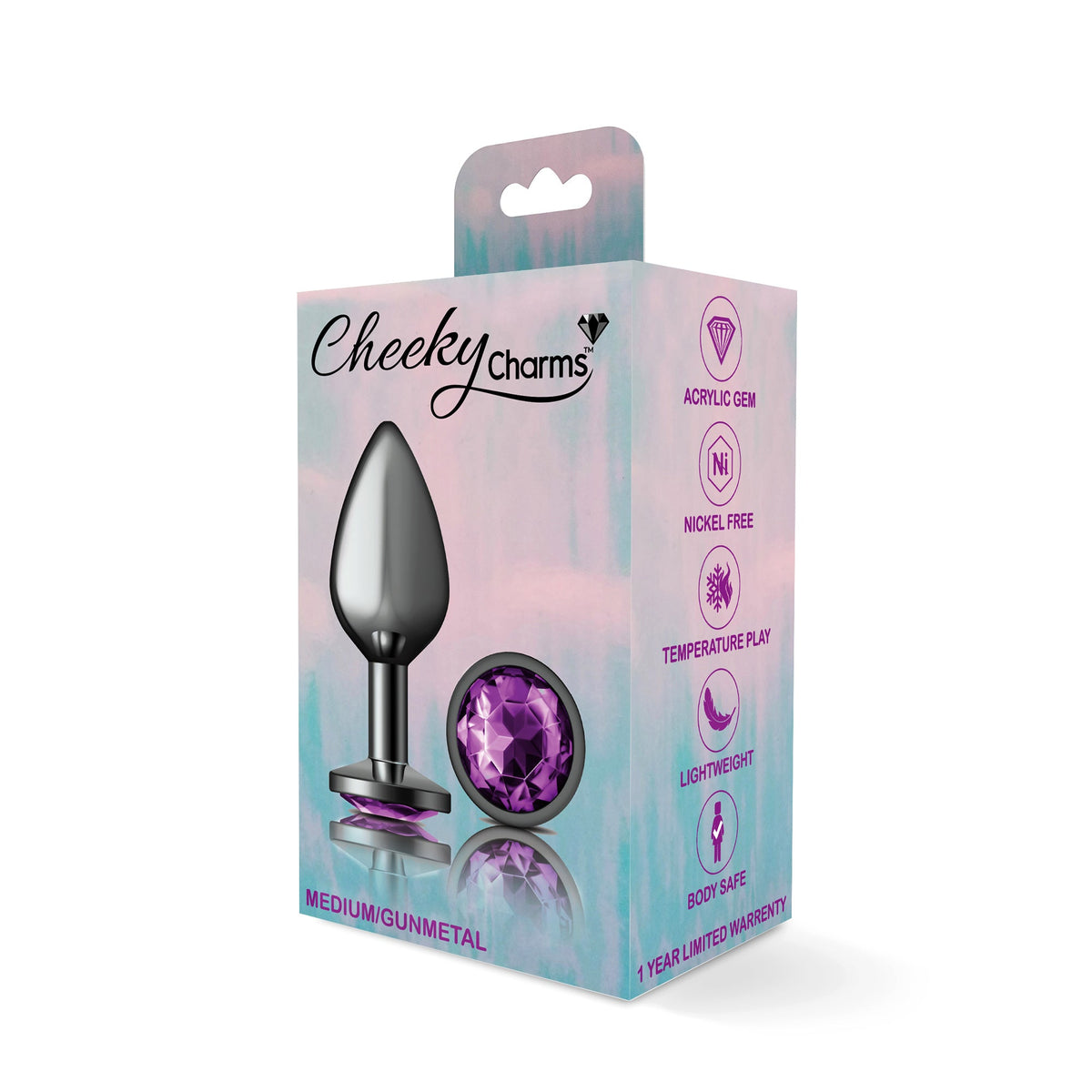 Cheeky Charms Round Jewel Butt Plug – Gunmetal or Silver, Metal Anal Plug with Gem (Small, Medium, Large) > Anal Range > Jewel Butt Plugs