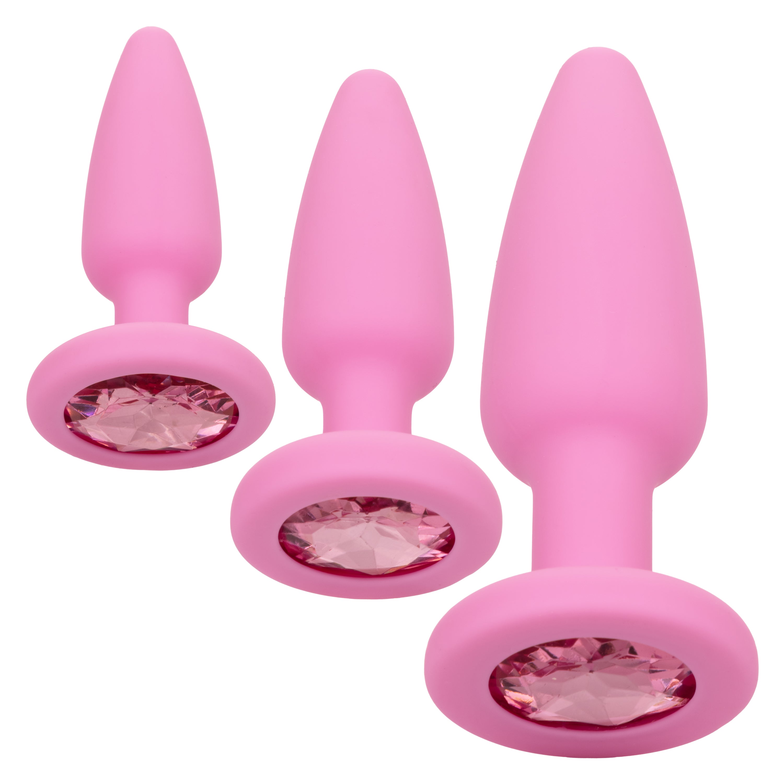 First Time Crystal Booty Kit Pink - 3 Graduated Sizes Smooth Silicone Anal Plugs with Crystal Inlay > Anal Range > Butt Plug Kits
