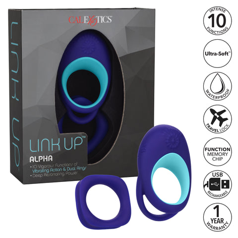 Link Up Alpha Vibrating Couples Enhancer Ring Two-Piece Set Blue and Turquoise Waterproof Silicone > Sex Toys > Couples Toys