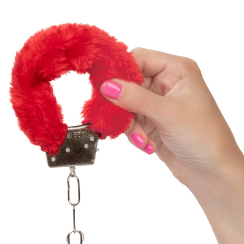 Playful Red Faux Fur Adjustable Metal Handcuffs with Keys > Bondage Gear > Handcuffs