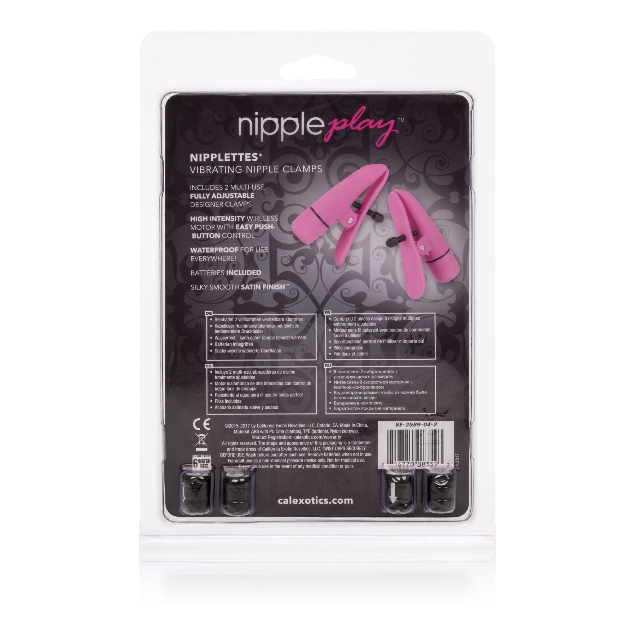 Nipple Play Nipplettes Vibrating Adjustable Nipple Clamps Pink 2.75 Inch Waterproof > Sex Toys > Nipple Suckers