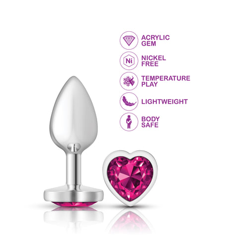 Cheeky Charms Silver Metal Butt Plug with Heart Pink Jewel Medium > Anal Range > Jewel Butt Plugs