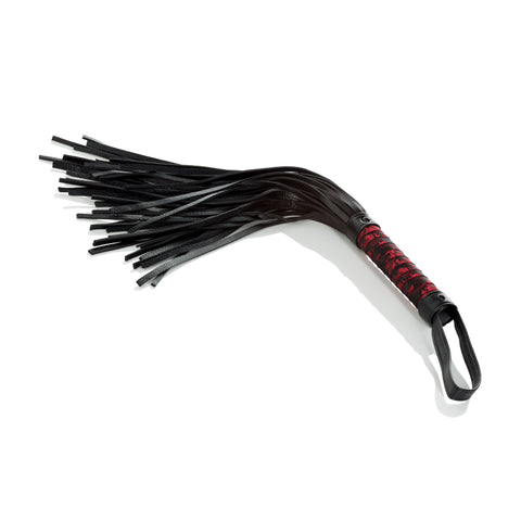 Scandal Flogger Black Tassel with Red Designer Fabric Handle > Bondage Gear > Whips & Floggers