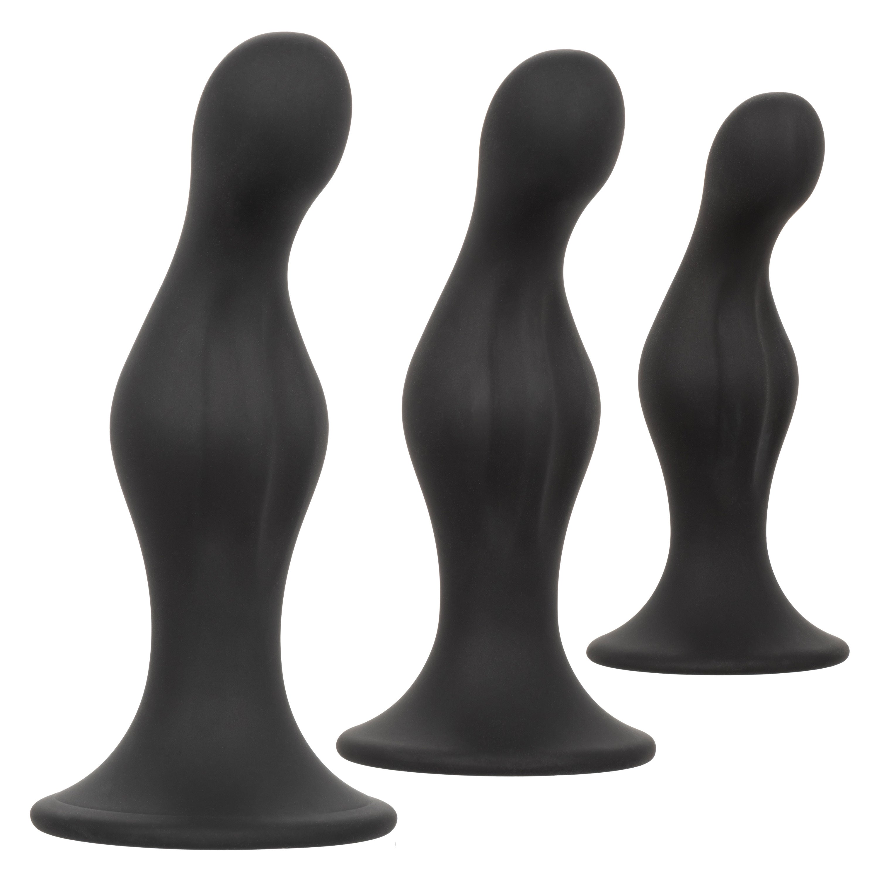Silicone Anal Ripple Kit Set of 3 Black Graduated Curved Anal Plugs with Suction Cup Base > Anal Range > Butt Plug Kits