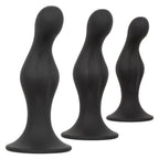 Silicone Anal Ripple Kit Set of 3 Black Graduated Curved Anal Plugs with Suction Cup Base > Anal Range > Butt Plug Kits