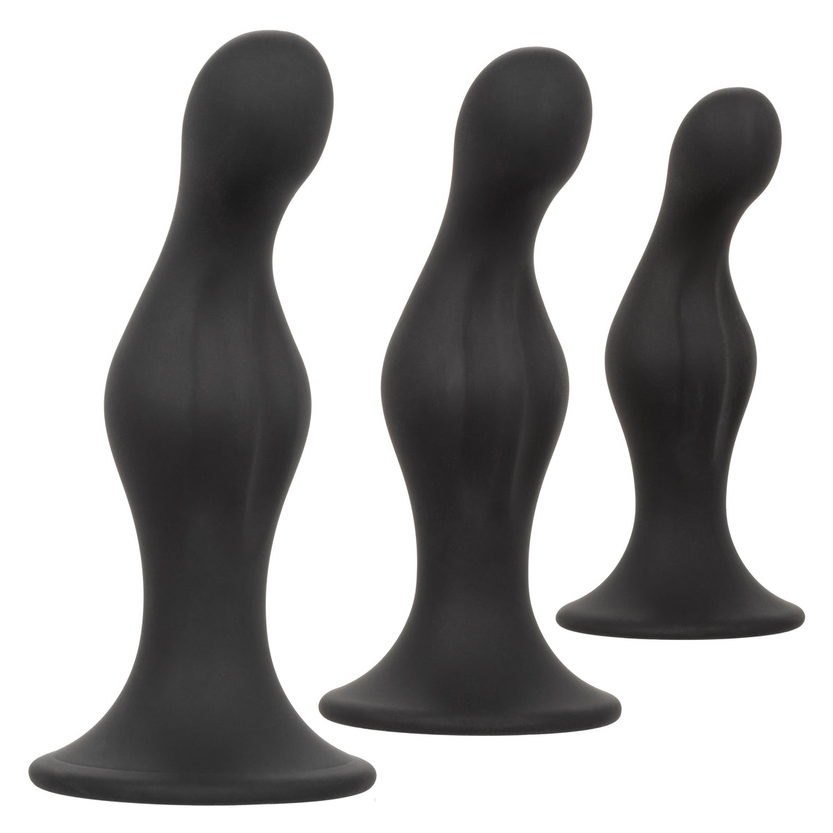 Silicone Anal Ripple Kit Set of 3 Black Graduated Curved Anal Plugs with Suction Cup Base > Anal Range > Butt Plug Kits