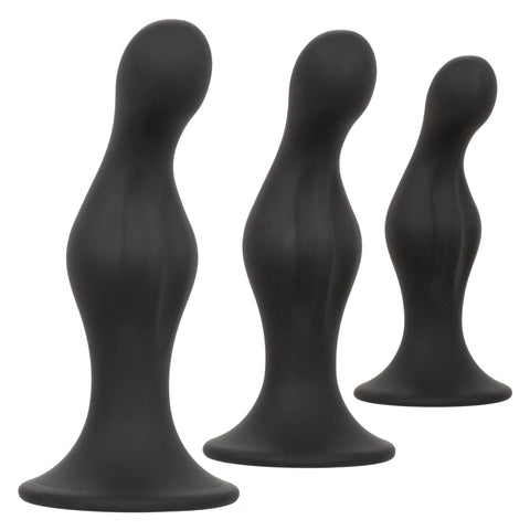 Silicone Anal Ripple Kit Set of 3 Black Graduated Curved Anal Plugs with Suction Cup Base > Anal Range > Butt Plug Kits