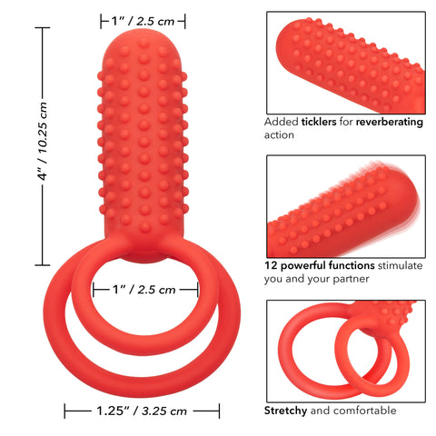CalExotics Silicone Vertical Dual Enhancer Red Waterproof with 12 Intense Vibration Functions > Cock Ring > Vibrating