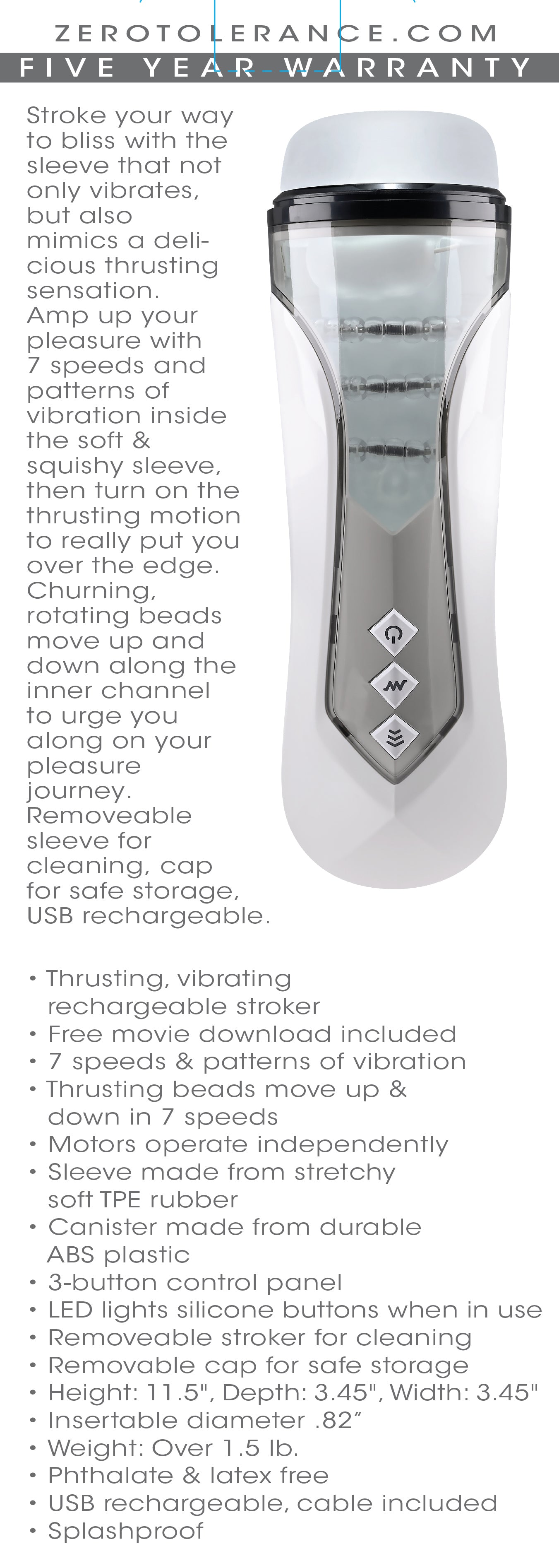 Zero Tolerance Stroking Buddy Male Masturbation Sleeve White > Sex Toys For Men > Masturbators > Vibrating