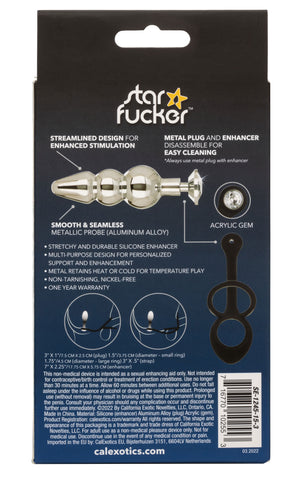 Star Fucker Beaded Plug With Stretchy Black Silicone Dual Enhancer and Silver Metal Probe 1998 > Anal Range > Prostate Plugs