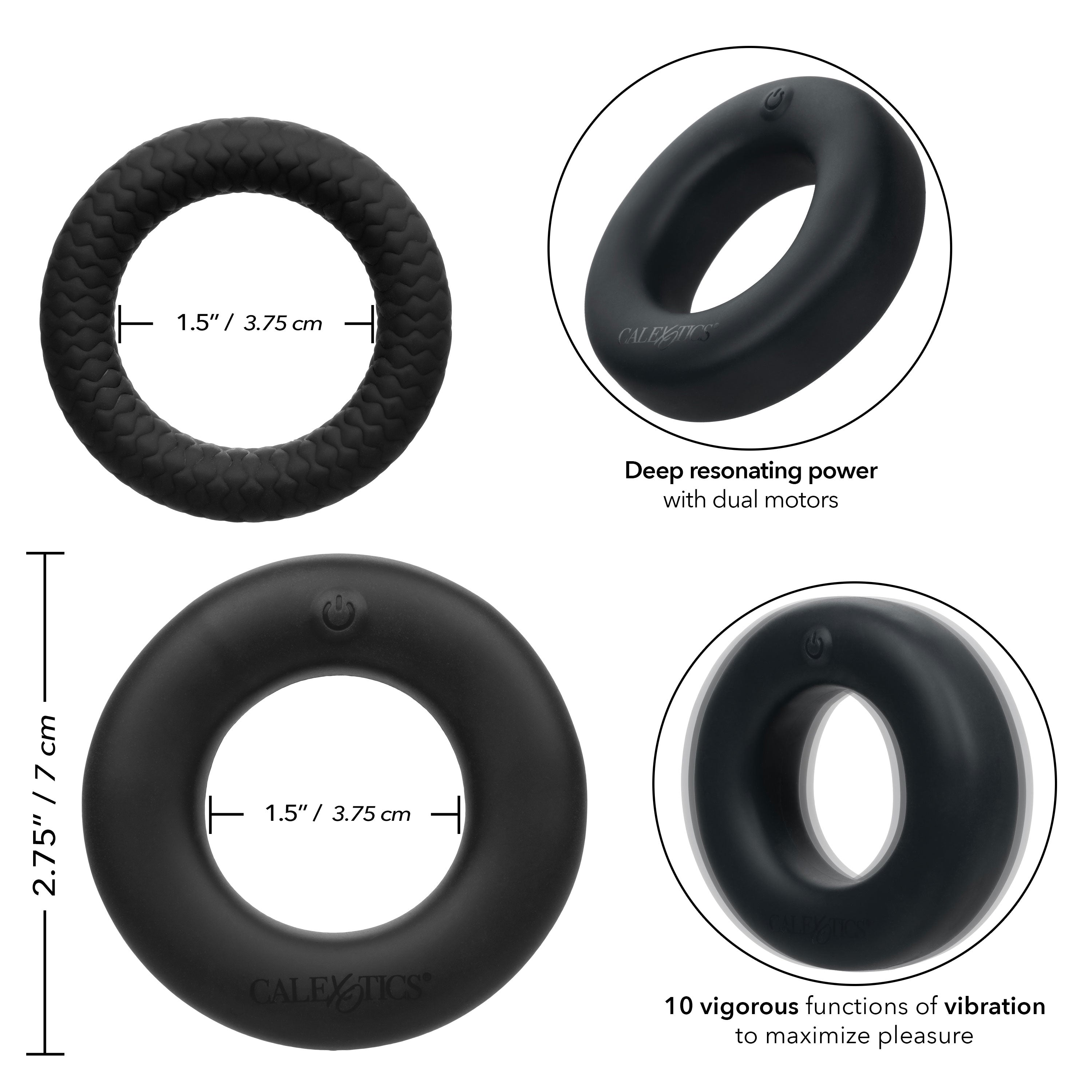 Link Up Optimum Black Dual-Density Silicone Vibrating Enhancer and Ultra-Soft Textured Support Ring > Cock Ring > Vibrating