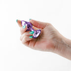 Rear Assets Small Purple 7.1 cm Metal Butt Plug with Gem Base Purple Small > Anal Range > Jewel Butt Plugs