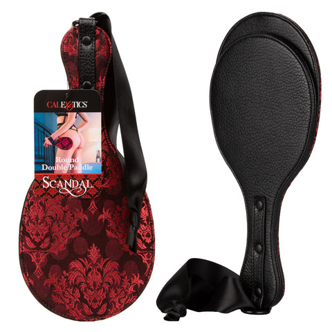 Scandal Round Double Paddle Red and Black Plush Dual Layer Paddle with Leatherette Interior and Brocade Exterior > Bondage Gear > Paddles