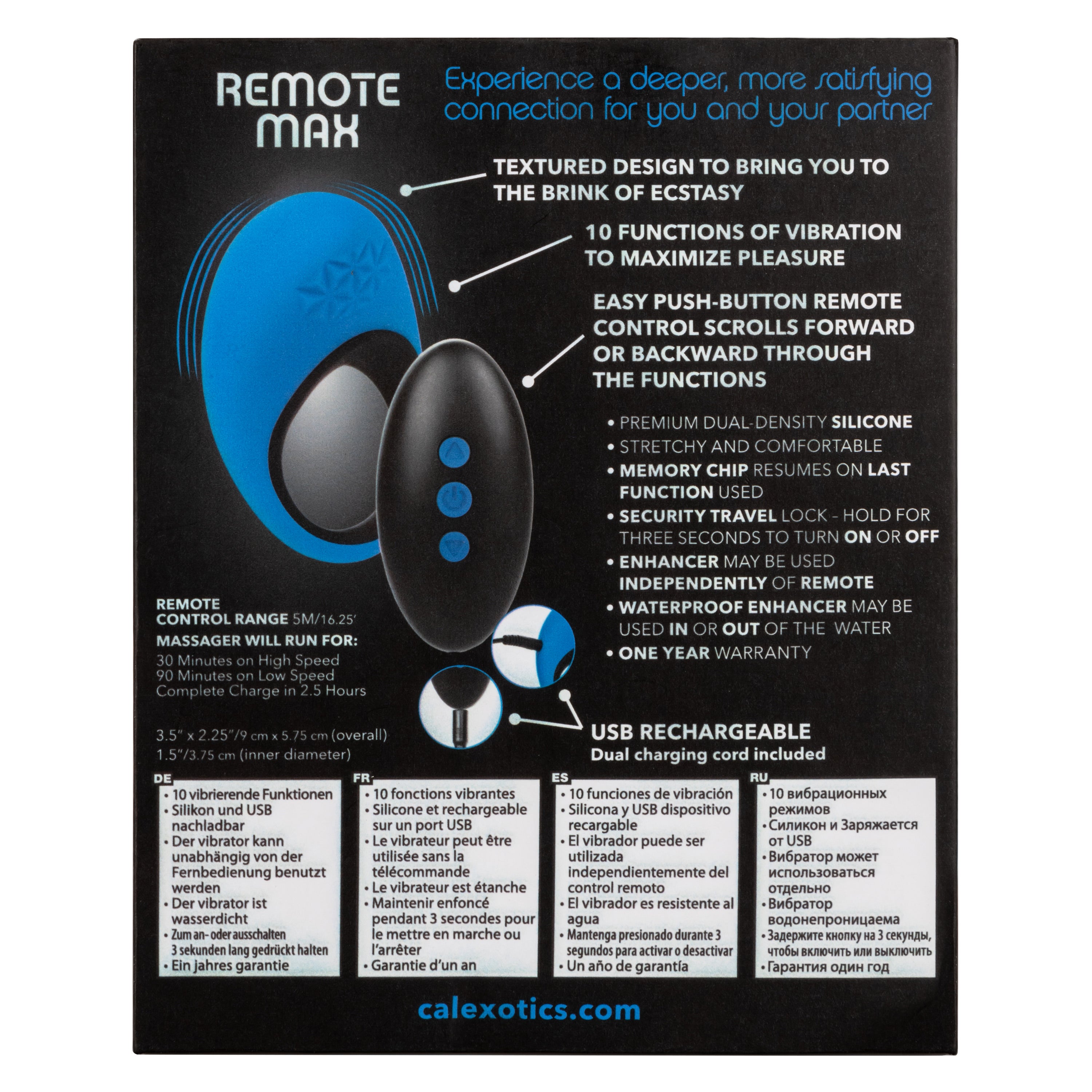 Link Up Remote Max Dual Stimulating Vibrating Silicone Ring With Remote Control Blue Multi > Sex Toys > Couples Toys