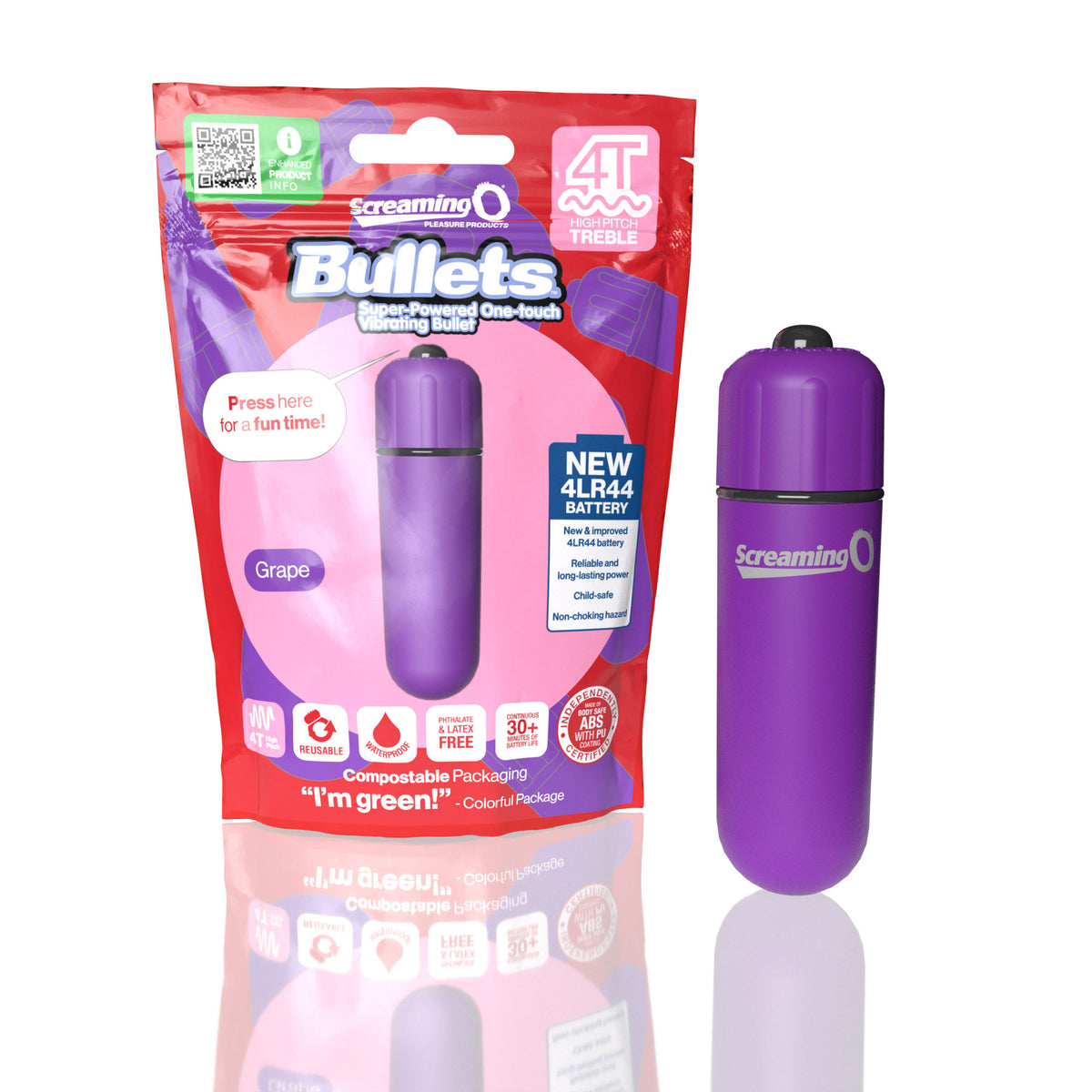 Screaming O Bullets 4T High Pitch Treble – Waterproof Vibrating Bullet with 4LR44 Batteries Grape > Vibrators > Mini Vibrators