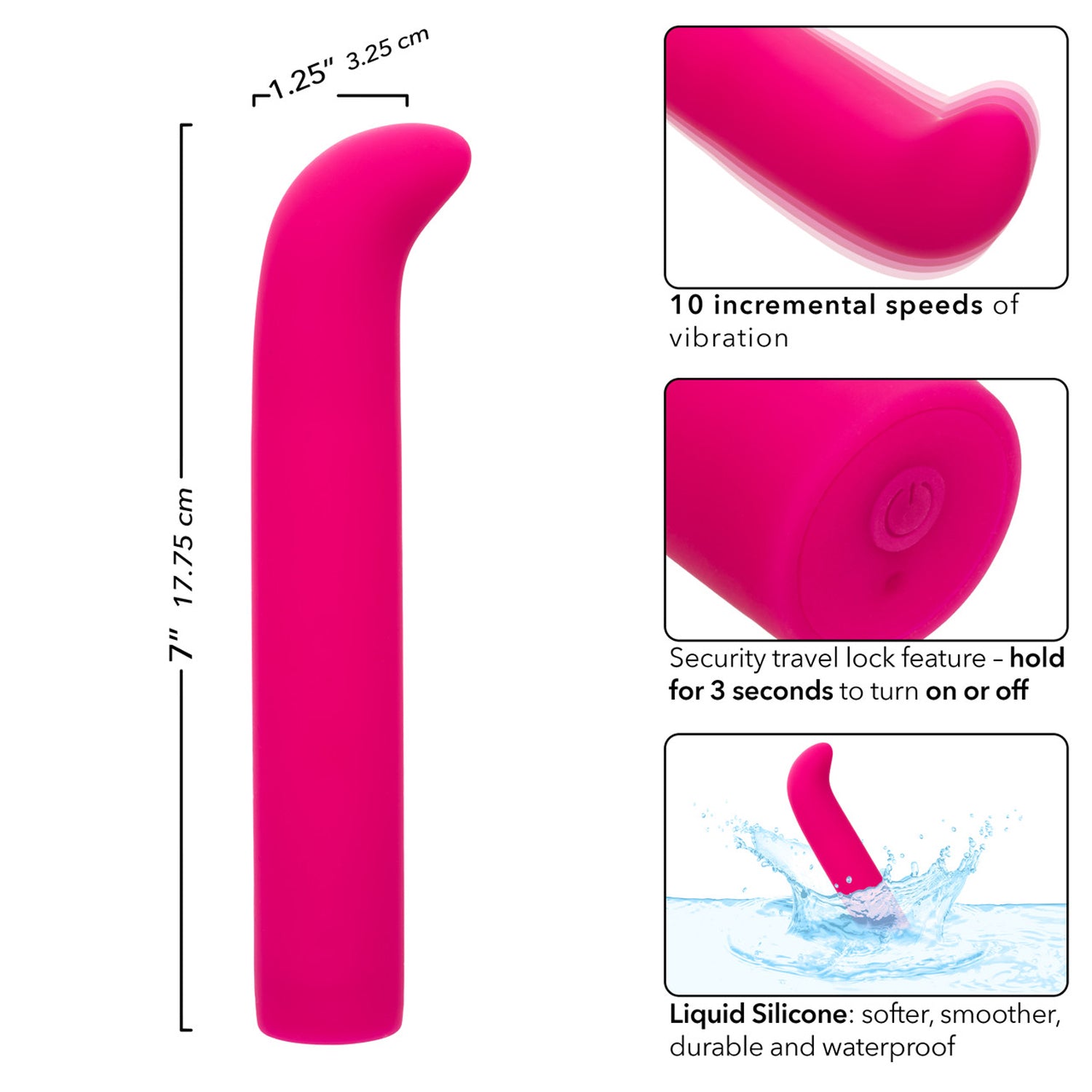 Rechargeable Pink Liquid Silicone G-Spot Massager with 10 Speeds Vibrators - G Spot