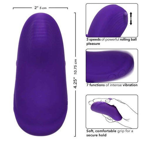 Envy™ Handheld Rolling Ball Massager Purple Silicone Waterproof with 3 Speeds and 7 Functions, USB Rechargeable, 60 to 100 Minutes Runtime Finger Stimulator