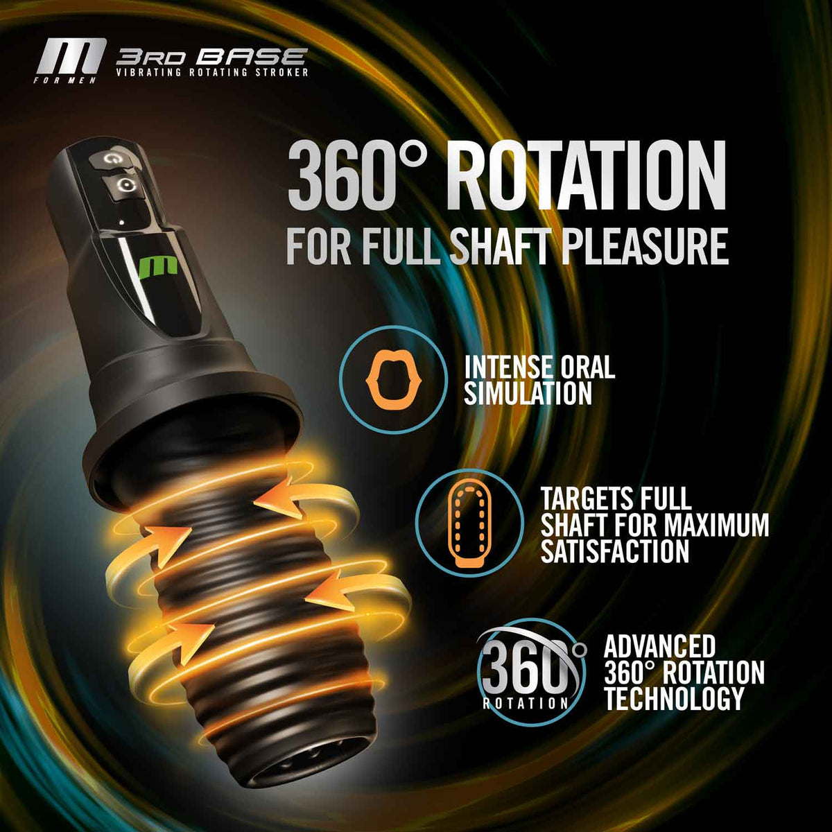 M For Men 3rd Base Oral Stroker Black Ergonomic Handle > Sex Toys For Men > Masturbators > Vibrating