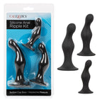 Silicone Anal Ripple Kit Set of 3 Black Graduated Curved Anal Plugs with Suction Cup Base > Anal Range > Butt Plug Kits