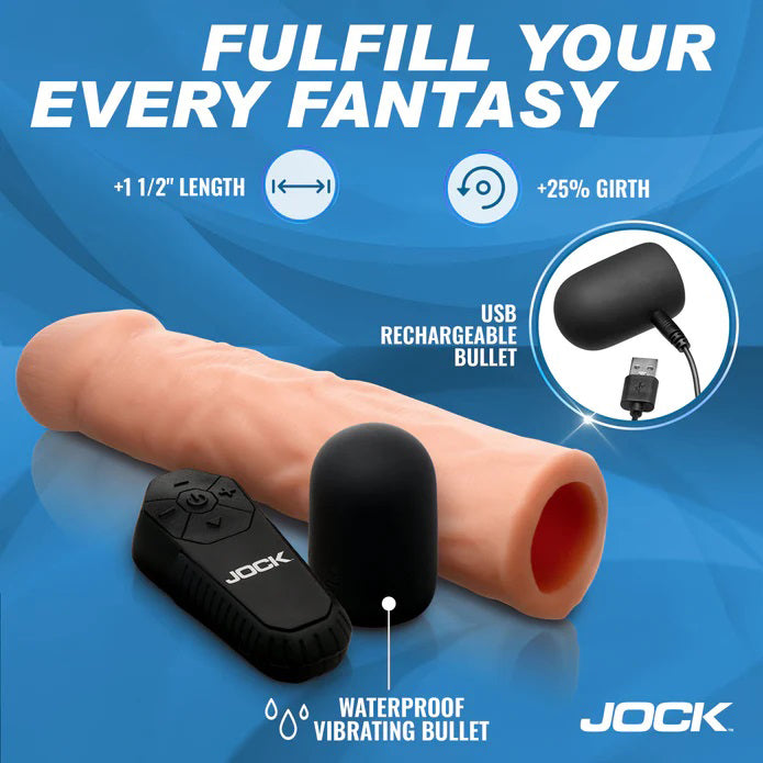 Jock Enhancers 1.5 Inch Vibrating Penis Extension with Remote Medium SLEEVES