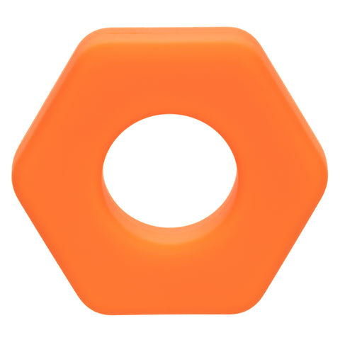 Alpha Liquid Silicone Prolong Sexagon Ring Orange 0.75 Inch Diameter Stretchy Durable Waterproof COCK RINGS
