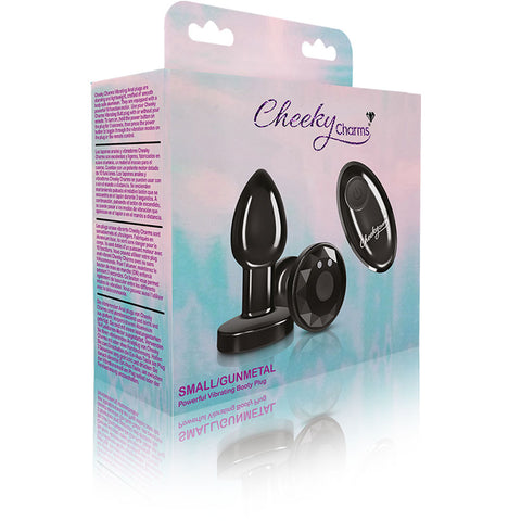 Cheeky Charms Small Gunmetal Vibrating Metal Butt Plug with Remote > Anal Range > Jewel Butt Plugs