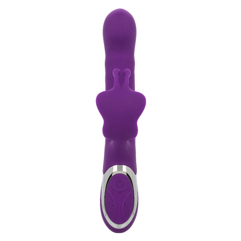 Enchanted Flutter Purple Silicone Thrusting and Rotating Beaded Shaft with Fluttering Teaser, 12 Vibration Functions, USB Rechargeable, Waterproof IPX7, 7.5 Inch VIBRATORS-RABBIT