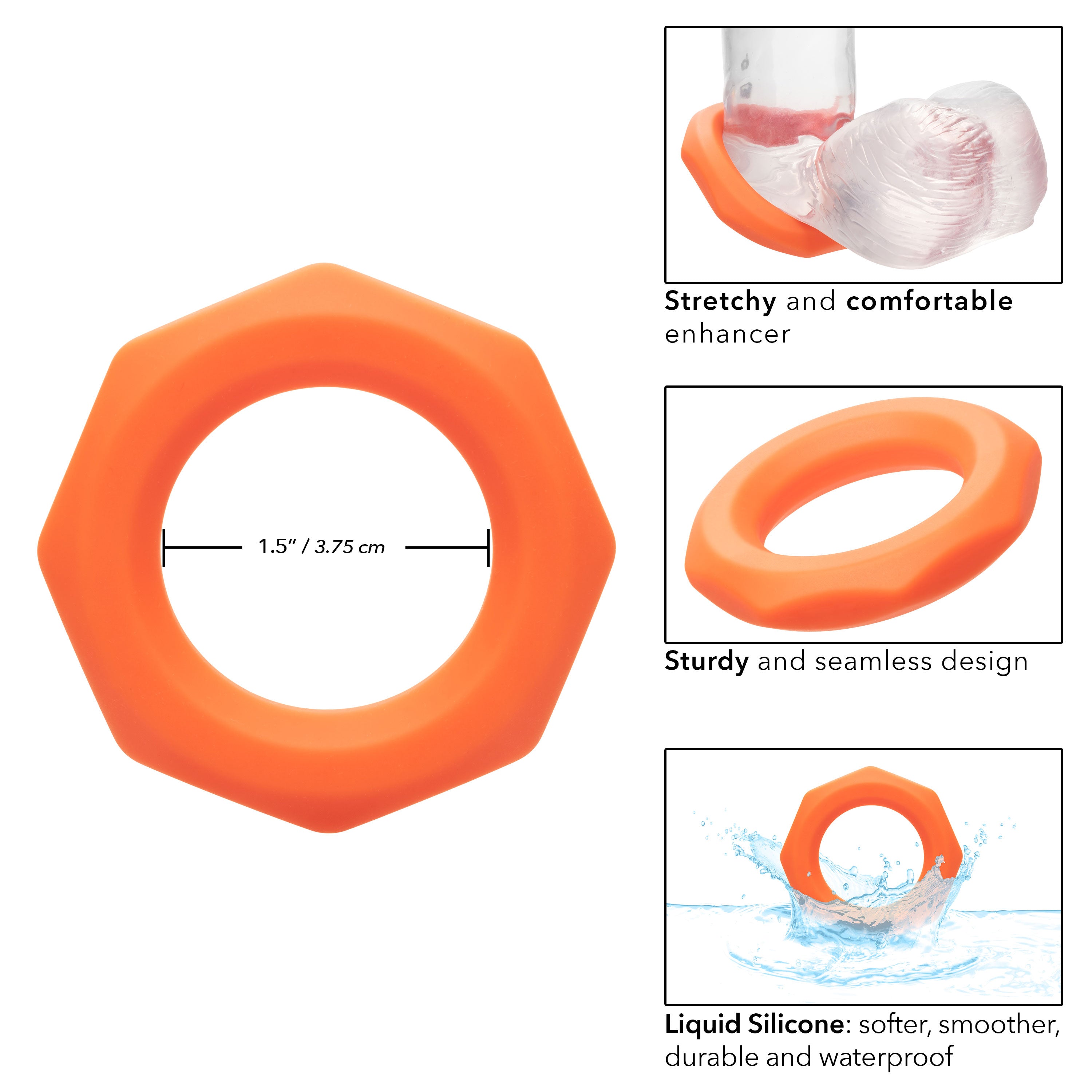 Alpha Liquid Silicone Sexagon Ring Orange Stretchy Comfortable Enhancer > Cock Ring > Single