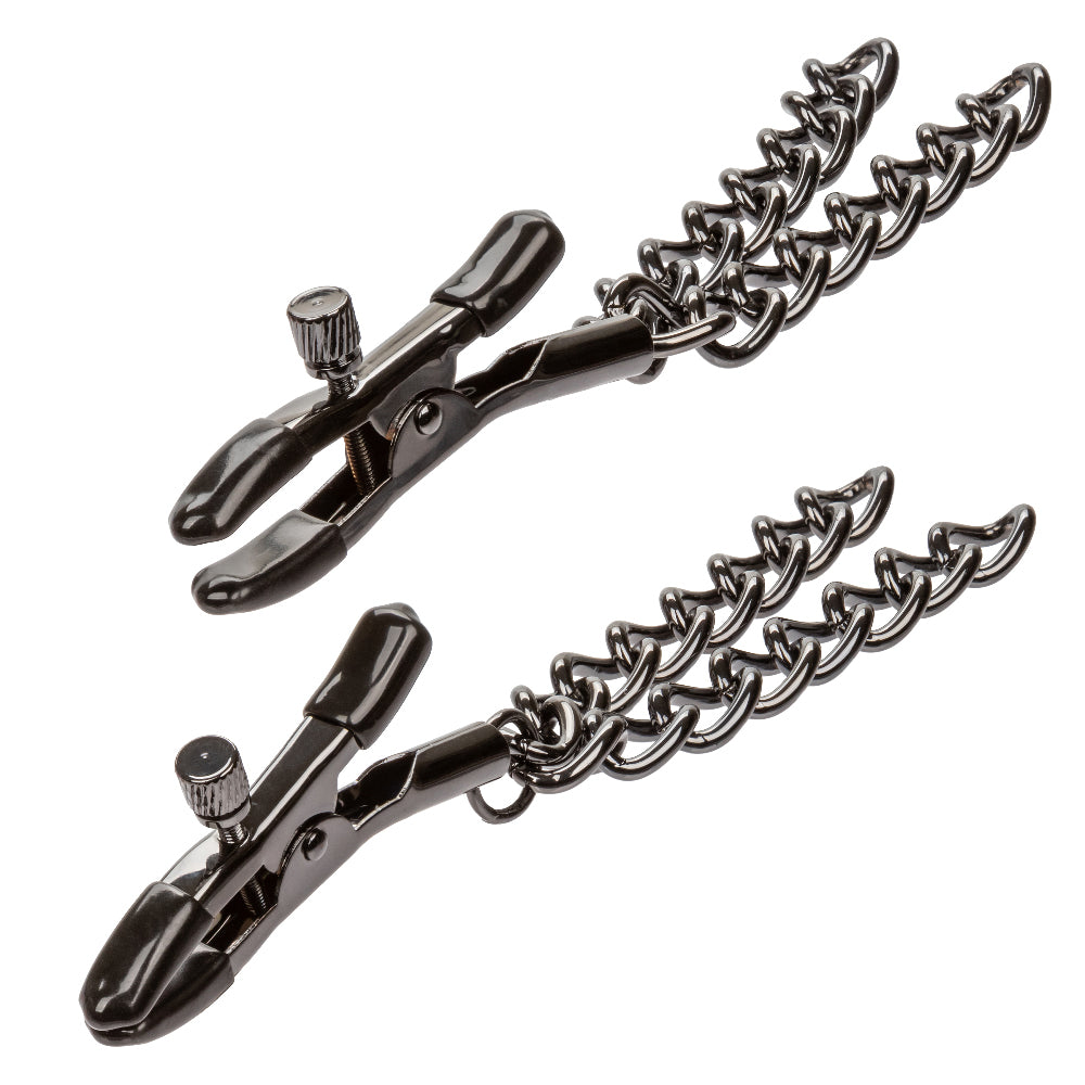 Euphoria Collection Black Chain Adjustable Nipple Clamps with Soft Pads Secondary image