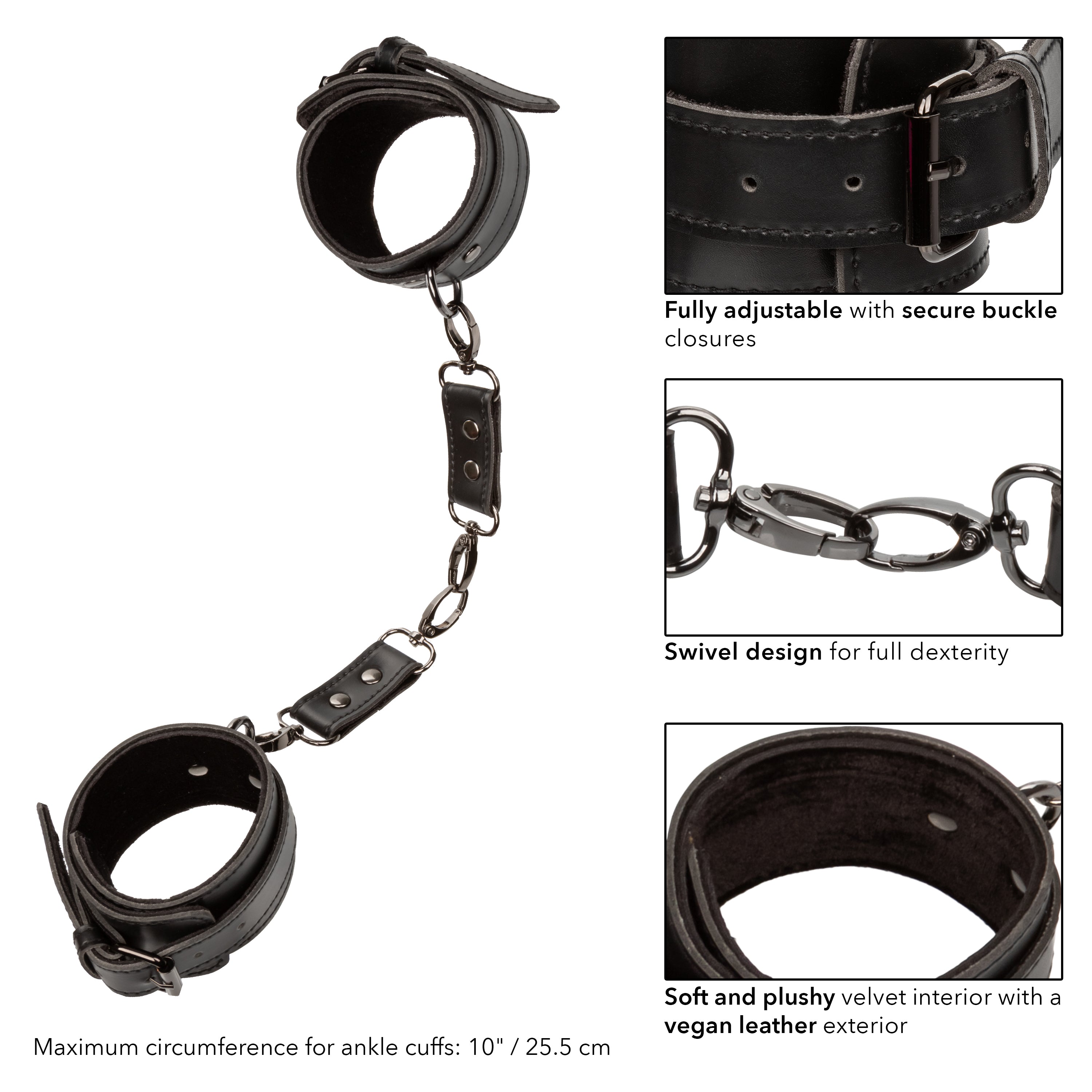 Euphoria Collection Adjustable Black Velvet and Vegan Leather Ankle Cuffs with Metal Clasps > Bondage Gear > Restraints