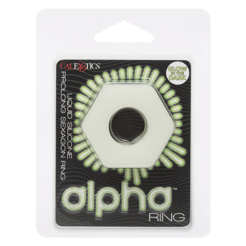 Alpha Glow-In-The-Dark Liquid Silicone Prolong Sexagon Ring White Medium > Cock Ring > Single