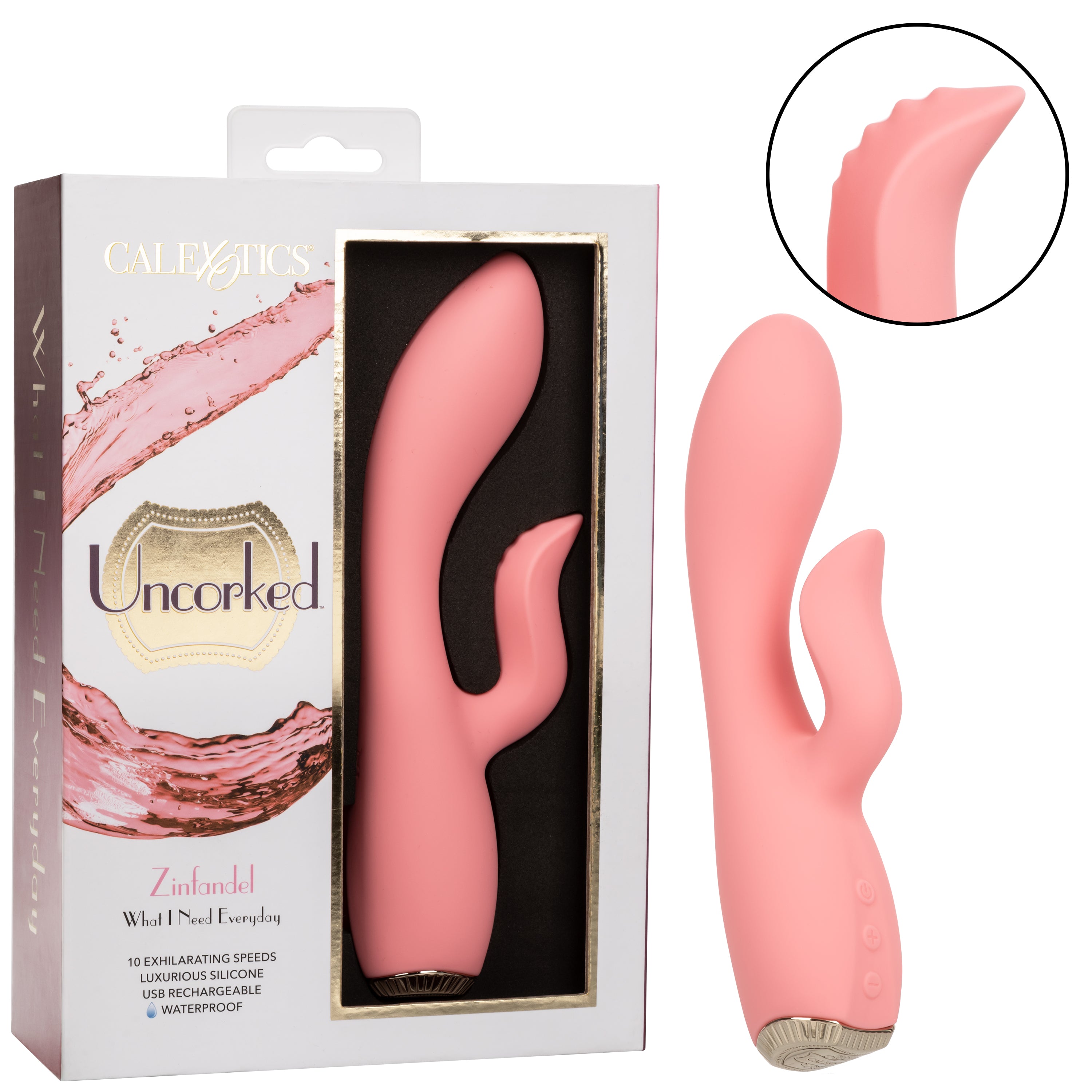 Uncorked Zinfandel Pink Dual Massager with Textured Teaser and 10 Speeds Silicone Vibrator > Vibrators > Ladies > Rabbit